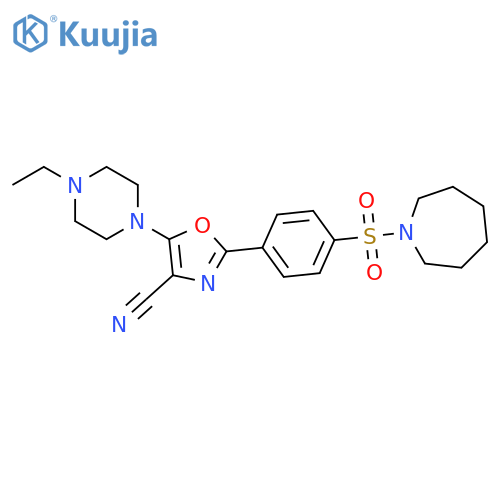 2-4-(azepane-1-sulfonyl)phenyl-5-(4-ethylpiperazin-1-yl)-1,3-oxazole-4-carbonitrile structure