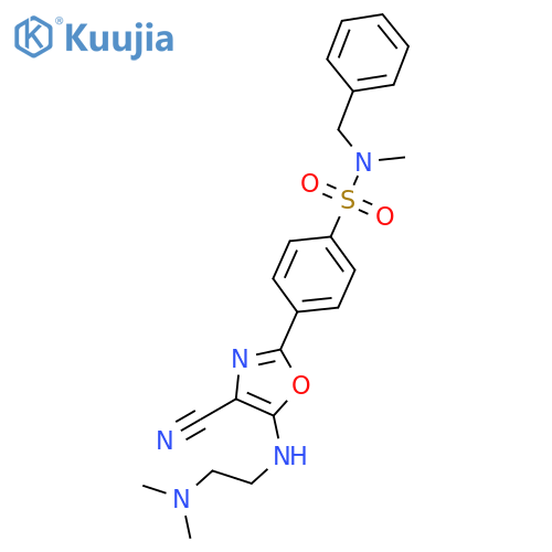 N-benzyl-4-(4-cyano-5-{2-(dimethylamino)ethylamino}-1,3-oxazol-2-yl)-N-methylbenzene-1-sulfonamide structure