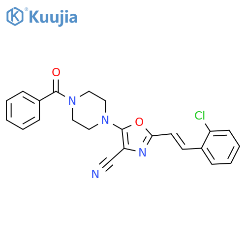 5-(4-benzoylpiperazin-1-yl)-2-(E)-2-(2-chlorophenyl)ethenyl-1,3-oxazole-4-carbonitrile structure