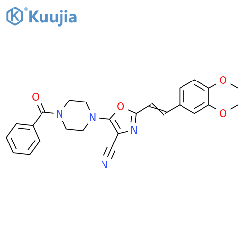 5-(4-benzoylpiperazin-1-yl)-2-(E)-2-(3,4-dimethoxyphenyl)ethenyl-1,3-oxazole-4-carbonitrile structure