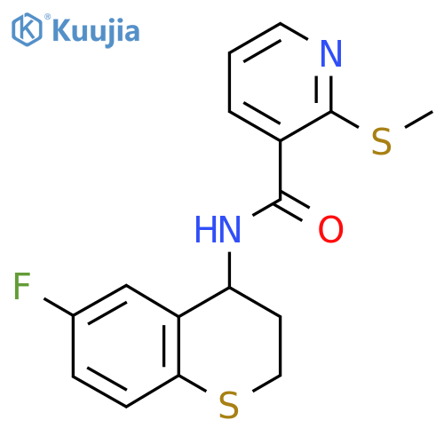 N-(6-fluoro-3,4-dihydro-2H-1-benzothiopyran-4-yl)-2-(methylsulfanyl)pyridine-3-carboxamide structure