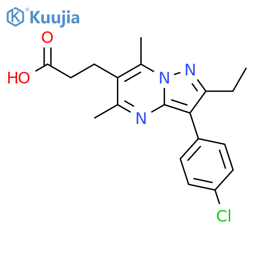 3-3-(4-chlorophenyl)-2-ethyl-5,7-dimethylpyrazolo1,5-apyrimidin-6-ylpropanoic acid structure
