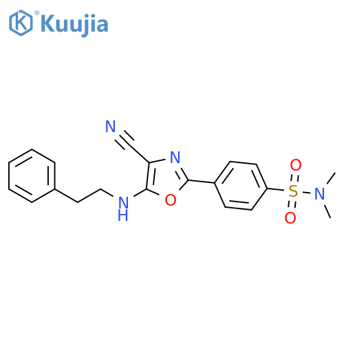 4-{4-cyano-5-(2-phenylethyl)amino-1,3-oxazol-2-yl}-N,N-dimethylbenzene-1-sulfonamide structure