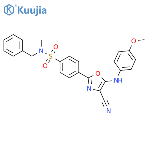 N-benzyl-4-{4-cyano-5-(4-methoxyphenyl)amino-1,3-oxazol-2-yl}-N-methylbenzene-1-sulfonamide structure