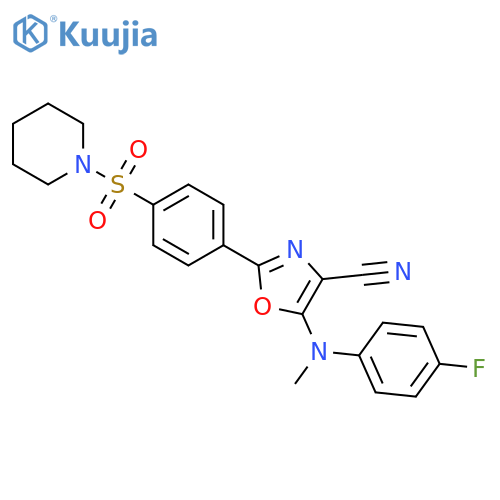 5-{(4-fluorophenyl)methylamino}-2-4-(piperidine-1-sulfonyl)phenyl-1,3-oxazole-4-carbonitrile structure