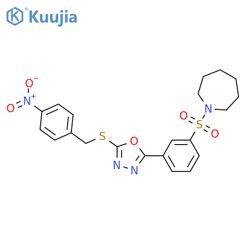 1-3-(5-{(4-nitrophenyl)methylsulfanyl}-1,3,4-oxadiazol-2-yl)benzenesulfonylazepane structure