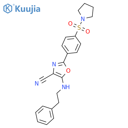 5-(2-phenylethyl)amino-2-4-(pyrrolidine-1-sulfonyl)phenyl-1,3-oxazole-4-carbonitrile structure