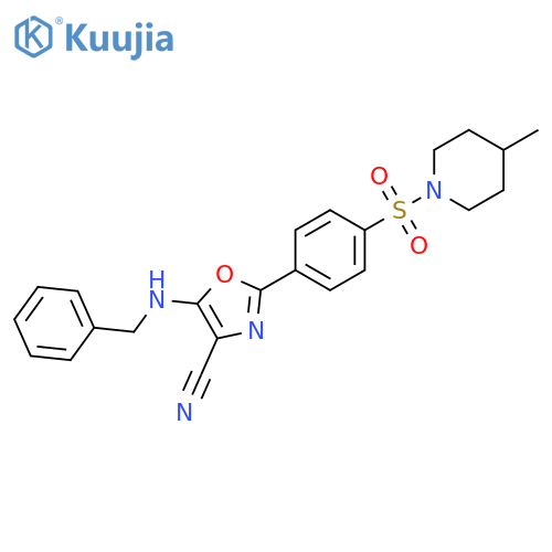5-(benzylamino)-2-{4-(4-methylpiperidin-1-yl)sulfonylphenyl}-1,3-oxazole-4-carbonitrile structure