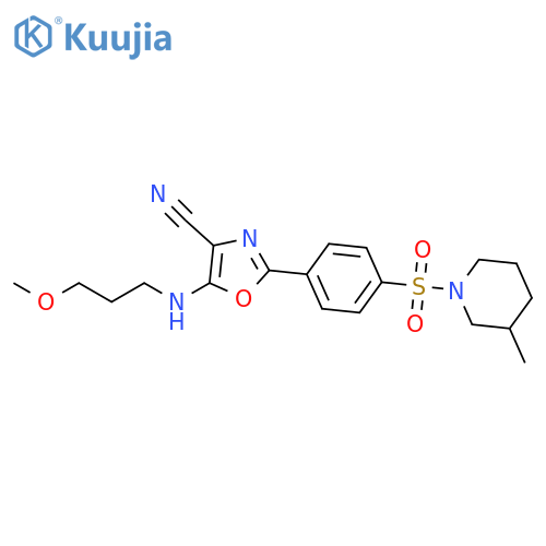 5-(3-methoxypropyl)amino-2-{4-(3-methylpiperidin-1-yl)sulfonylphenyl}-1,3-oxazole-4-carbonitrile structure