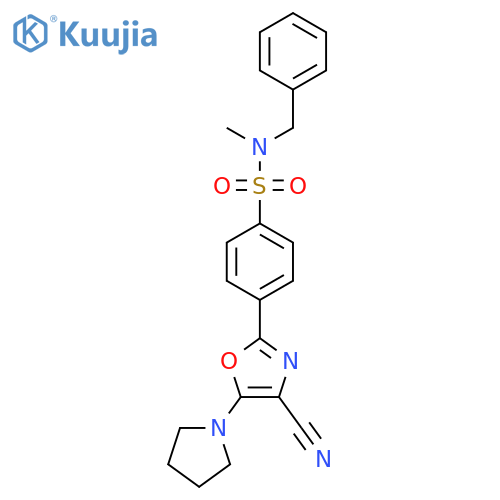 N-benzyl-4-4-cyano-5-(pyrrolidin-1-yl)-1,3-oxazol-2-yl-N-methylbenzene-1-sulfonamide structure