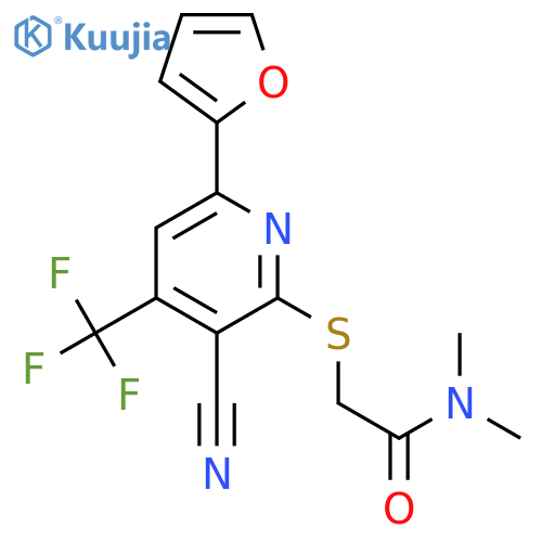 2-{3-cyano-6-(furan-2-yl)-4-(trifluoromethyl)pyridin-2-ylsulfanyl}-N,N-dimethylacetamide structure