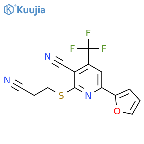 2-(2-cyanoethyl)sulfanyl-6-(furan-2-yl)-4-(trifluoromethyl)pyridine-3-carbonitrile structure