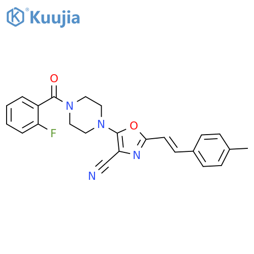 5-4-(2-fluorobenzoyl)piperazin-1-yl-2-(E)-2-(4-methylphenyl)ethenyl-1,3-oxazole-4-carbonitrile structure