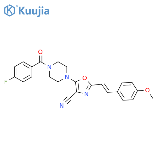 5-4-(4-fluorobenzoyl)piperazin-1-yl-2-(E)-2-(4-methoxyphenyl)ethenyl-1,3-oxazole-4-carbonitrile structure