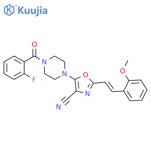 5-4-(2-fluorobenzoyl)piperazin-1-yl-2-(E)-2-(2-methoxyphenyl)ethenyl-1,3-oxazole-4-carbonitrile structure