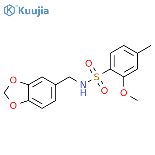 N-(2H-1,3-benzodioxol-5-yl)methyl-2-methoxy-4-methylbenzene-1-sulfonamide structure