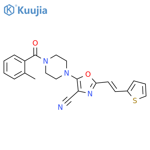 5-4-(2-methylbenzoyl)piperazin-1-yl-2-(E)-2-(thiophen-2-yl)ethenyl-1,3-oxazole-4-carbonitrile structure