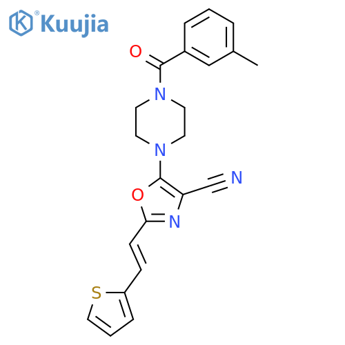 5-4-(3-methylbenzoyl)piperazin-1-yl-2-(E)-2-(thiophen-2-yl)ethenyl-1,3-oxazole-4-carbonitrile structure