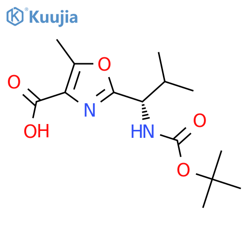2-{(1S)-1-[(Tert-butoxycarbonyl)amino]-2-methylpropyl}-5-methyl-1,3-oxazole-4-carboxylic acid structure