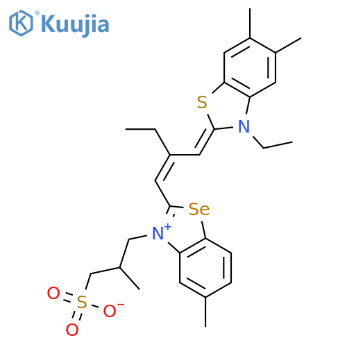 Benzothiazolium,3-ethyl-5,6-dimethyl-2-[2-[[5-methyl-3-(2-methyl-3-sulfopropyl)-2(3H)-benzoselenazolylidene]methyl]-1-butenyl]-,inner salt (9CI) structure