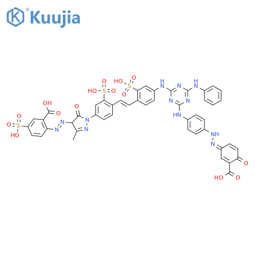 Benzoic acid,2-[[1-[4-[2-[4-[[4-[[4-[(3-carboxy-4-hydroxyphenyl)azo]phenyl]amino]-6-(phenylamino)-1,3,5-triazin-2-yl]amino]-2-sulfophenyl]ethenyl]-3-sulfophenyl]-4,5-dihydro-3-methyl-5-oxo-1H-pyrazol-4-yl]azo]-5-sulfo-(9CI) structure