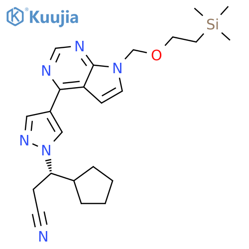 (3S)-3-cyclopentyl-3-[4-(7-[2-(trimethylsilyl)ethoxy]methyl-7H-pyrrolo[2,3-d]-pyrimidin-4-yl)-1H-pyrazol-1-yl]propanenitrile structure