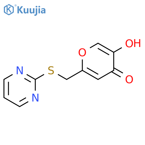 5-hydroxy-2-(pyrimidin-2-ylsulfanyl)methyl-4H-pyran-4-one structure