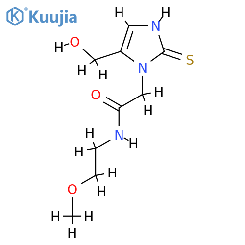 2-5-(hydroxymethyl)-2-sulfanyl-1H-imidazol-1-yl-N-(2-methoxyethyl)acetamide structure