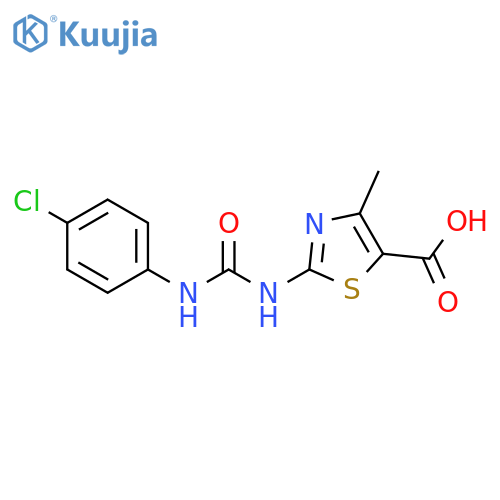 2-{(4-chlorophenyl)carbamoylamino}-4-methyl-1,3-thiazole-5-carboxylic acid structure