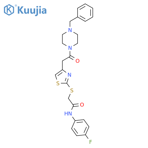 2-({4-2-(4-benzylpiperazin-1-yl)-2-oxoethyl-1,3-thiazol-2-yl}sulfanyl)-N-(4-fluorophenyl)acetamide structure