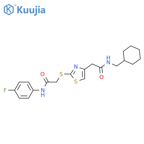 N-(cyclohexylmethyl)-2-2-({(4-fluorophenyl)carbamoylmethyl}sulfanyl)-1,3-thiazol-4-ylacetamide structure