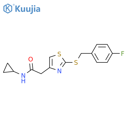N-cyclopropyl-2-(2-{(4-fluorophenyl)methylsulfanyl}-1,3-thiazol-4-yl)acetamide structure