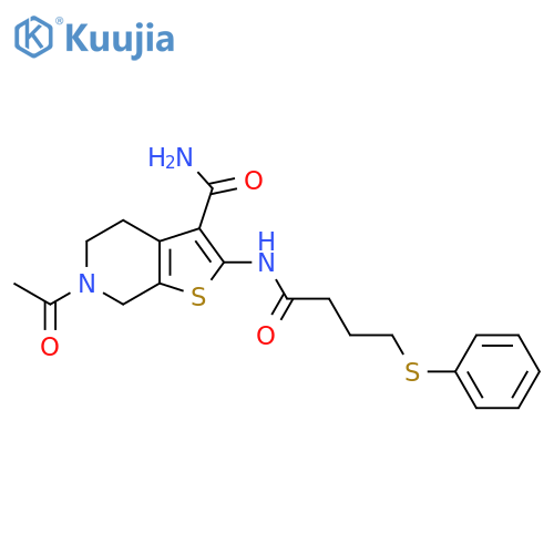 6-acetyl-2-4-(phenylsulfanyl)butanamido-4H,5H,6H,7H-thieno2,3-cpyridine-3-carboxamide structure