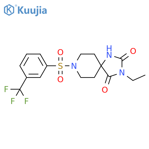 3-ethyl-8-3-(trifluoromethyl)benzenesulfonyl-1,3,8-triazaspiro4.5decane-2,4-dione structure