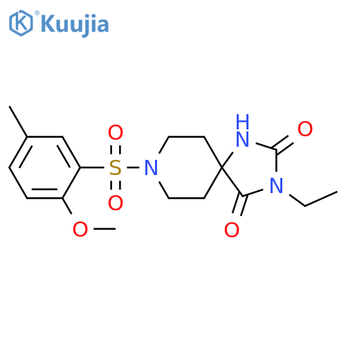 3-ethyl-8-(2-methoxy-5-methylbenzenesulfonyl)-1,3,8-triazaspiro4.5decane-2,4-dione structure