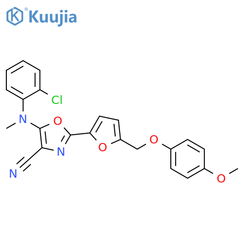 5-{(2-chlorophenyl)methylamino}-2-{5-(4-methoxyphenoxy)methylfuran-2-yl}-1,3-oxazole-4-carbonitrile structure