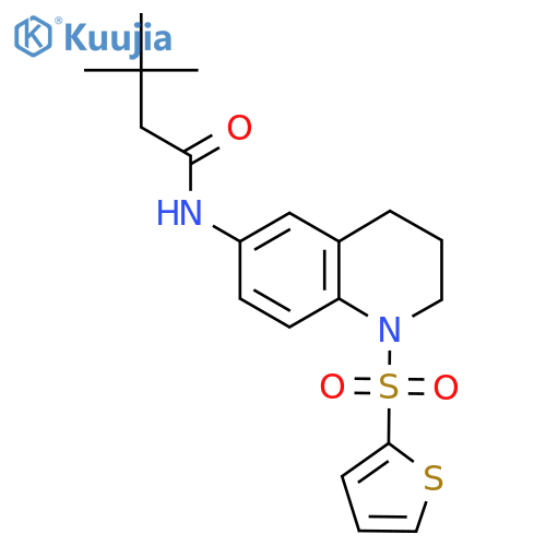 3,3-dimethyl-N-1-(thiophene-2-sulfonyl)-1,2,3,4-tetrahydroquinolin-6-ylbutanamide structure