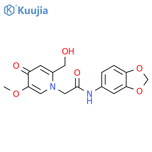 N-(2H-1,3-benzodioxol-5-yl)-2-2-(hydroxymethyl)-5-methoxy-4-oxo-1,4-dihydropyridin-1-ylacetamide structure