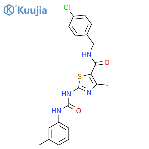 N-(4-chlorophenyl)methyl-4-methyl-2-{(3-methylphenyl)carbamoylamino}-1,3-thiazole-5-carboxamide structure
