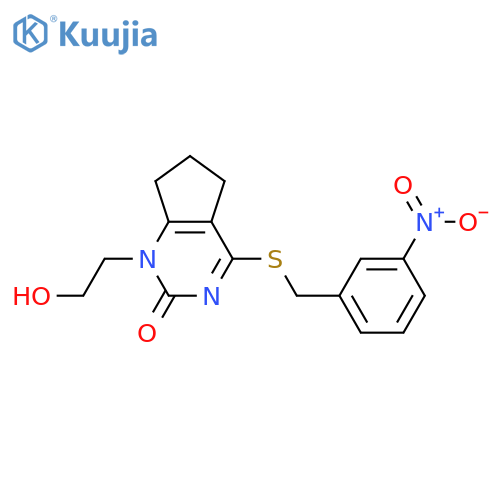 1-(2-hydroxyethyl)-4-{(3-nitrophenyl)methylsulfanyl}-1H,2H,5H,6H,7H-cyclopentadpyrimidin-2-one structure