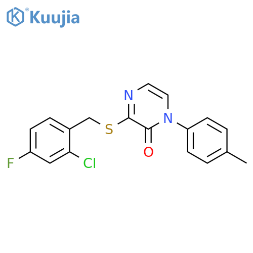 3-{(2-chloro-4-fluorophenyl)methylsulfanyl}-1-(4-methylphenyl)-1,2-dihydropyrazin-2-one structure