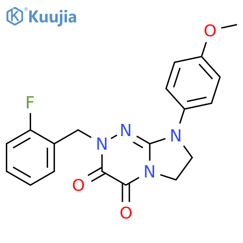 2-(2-fluorophenyl)methyl-8-(4-methoxyphenyl)-2H,3H,4H,6H,7H,8H-imidazo2,1-c1,2,4triazine-3,4-dione structure