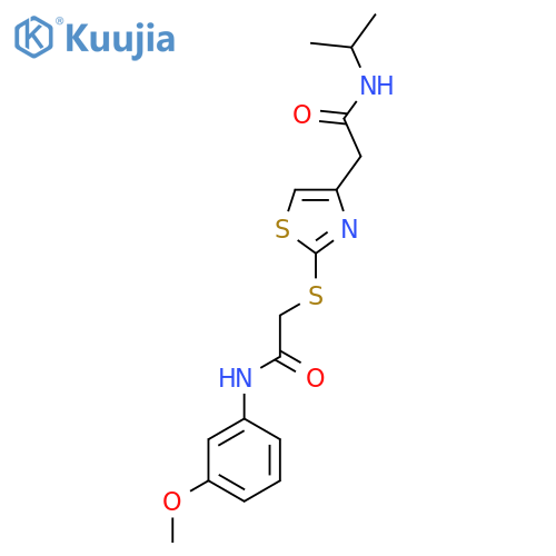 2-2-({(3-methoxyphenyl)carbamoylmethyl}sulfanyl)-1,3-thiazol-4-yl-N-(propan-2-yl)acetamide structure