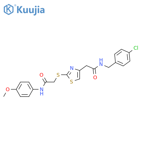 N-(4-chlorophenyl)methyl-2-2-({(4-methoxyphenyl)carbamoylmethyl}sulfanyl)-1,3-thiazol-4-ylacetamide structure