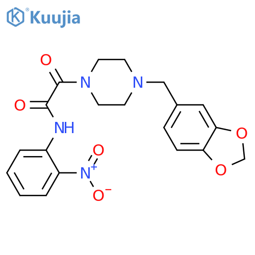 2-{4-(2H-1,3-benzodioxol-5-yl)methylpiperazin-1-yl}-N-(2-nitrophenyl)-2-oxoacetamide structure