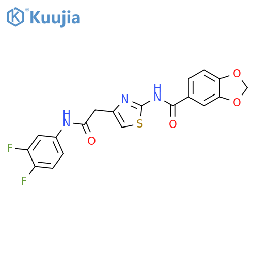 N-(4-{(3,4-difluorophenyl)carbamoylmethyl}-1,3-thiazol-2-yl)-2H-1,3-benzodioxole-5-carboxamide structure