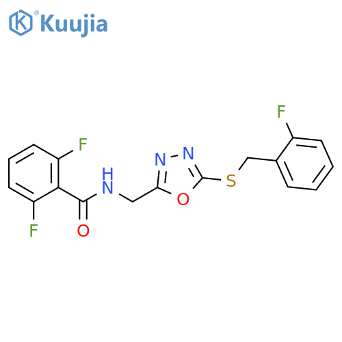 2,6-difluoro-N-(5-{(2-fluorophenyl)methylsulfanyl}-1,3,4-oxadiazol-2-yl)methylbenzamide structure