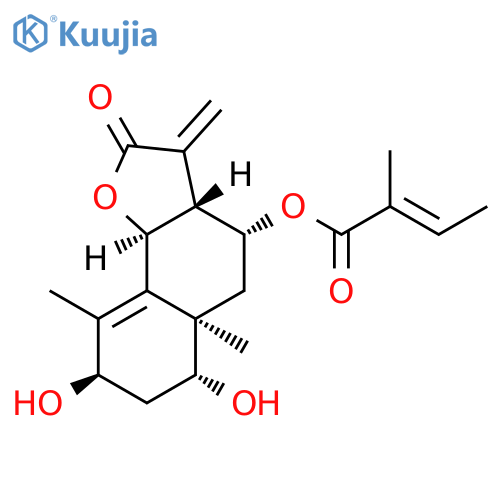 (E)-2-Methyl-2-butenoic acid (3aR)-2,3,3aβ,4,5,5a,6,7,8,9bα-decahydro-6α,8β-dihydroxy-5aα,9-dimethyl-3-methylene-2-oxonaphtho[1,2-b]furan-4α-yl ester structure
