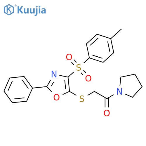 2-{4-(4-methylbenzenesulfonyl)-2-phenyl-1,3-oxazol-5-ylsulfanyl}-1-(pyrrolidin-1-yl)ethan-1-one structure