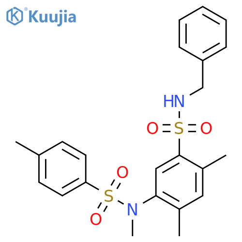N-benzyl-2,4-dimethyl-5-(N-methyl4-methylbenzenesulfonamido)benzene-1-sulfonamide structure